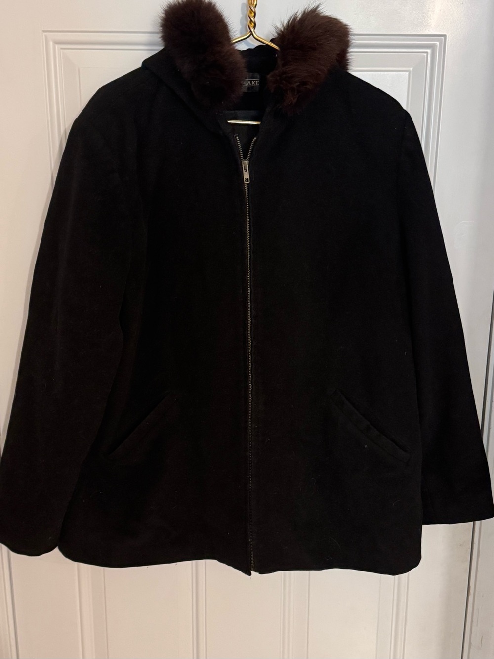 Kristen Blake Black Wool Coat 100% Finland Fox Fur Collar Mob Wife Old Money XL